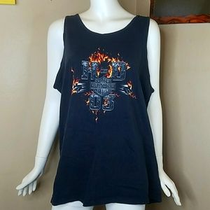 Harley Davidson Black Tank Top Flames Motorcycle Biker Shirt XL